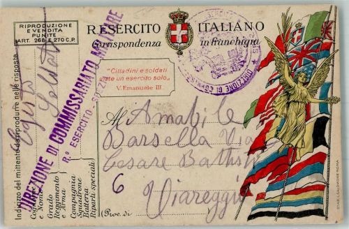 1918 Stempel: Direzione Di Commissariato Militaire R. Esercito Fahnen Engel