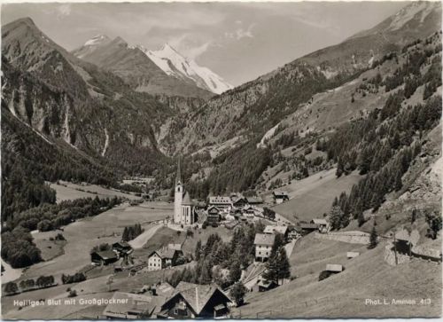 um 1961 Heiligen Blut mit Großglockner, Kirche, gezackter Rand,L. Ämmon AKU1