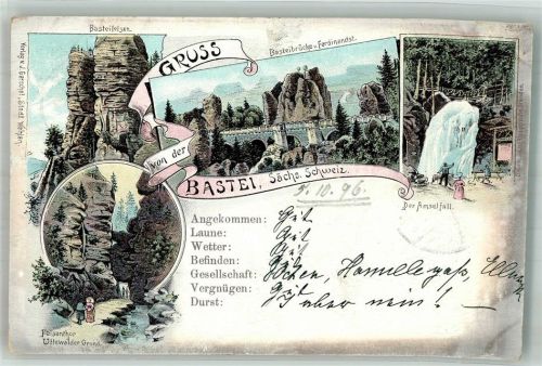 Bastei 1896 Basteifelsen Der Amselfall Basteibrücke v. Ferdinandst.