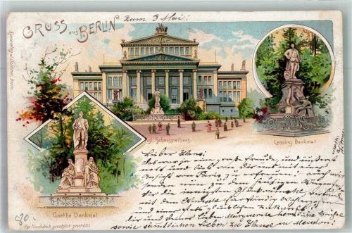 Tiergarten 1897 Schauspielhaus Goethe-Denkmal Lessing-Denkmal