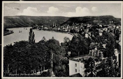 1936 Boppard, Blick über den Ort den Rhein entlang,Fritz Gutmann AKU1