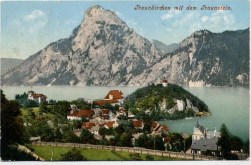 um 1910/20 Fraunkirche mit dem Traunstein, Ansicht (view), Österreich,F. Brandt AKU2