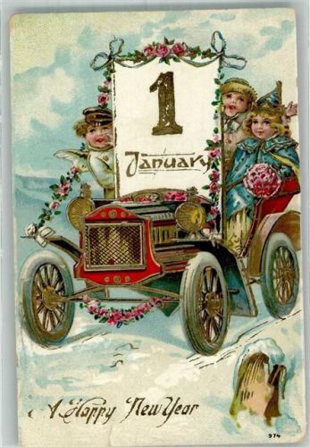 Prägedruck Happy New Year Kinder Automobil Engel