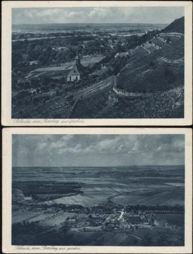 um 1920/30 Pillnitz bei Dresden, 2 tolle AK, -Pillnitz, vom Borsberg aus gesehen-, Kirche, Ortsübersicht, bläulich,Landesverein Sächsischer Heimatschutz