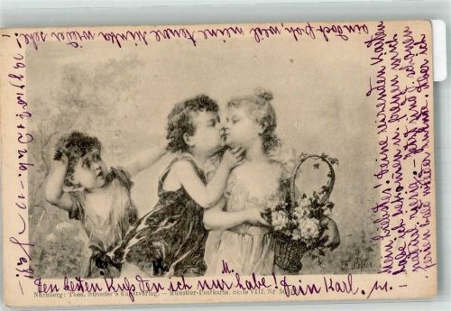 1902 Zwei kleine Kinder küssen sich zum Entsetzen eines Jungen Künstlerkarte Serie VIII Nr. 50348