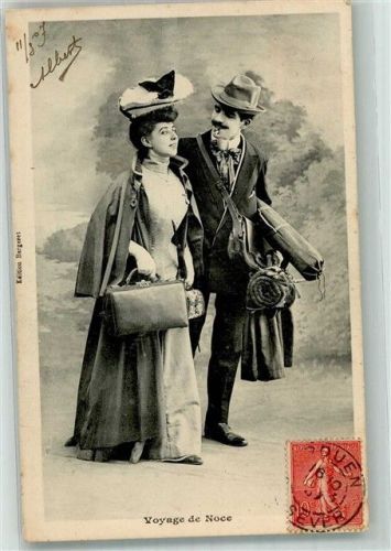 1907 Junges Paar macht sich auf in die Flitterwochen
