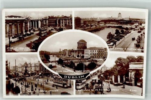 Dublin 1938 Gericht Auto Straßenbahn the Liffey