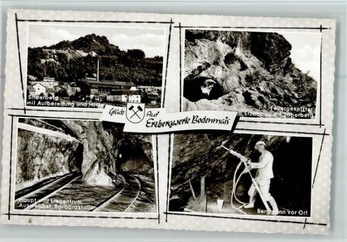 Bodenmais Silberberg mit Aufbereitung und Hütte Feuergesetzter Erzabbau am Silberberg Haupt und Liegenturm Ausweichst. Barbarossastollen Bergmann vor Ort 4-Bildaufnahme