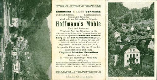 Schmilka Hotel-Restaurant "Hoffmans Mühle", mit Ausflugszielen, 3-fach Klappkarte