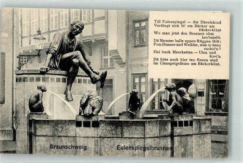 Braunschweig Eulenspiegelbrunnen, mit Gedicht, um 1945, gute Erhaltung