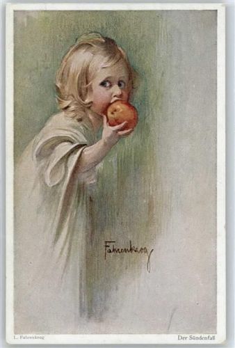 Der Sündenfall , Mädchen ißt Apfel