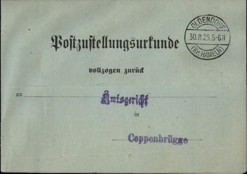 Oldendorf Post-Zustellungsurkunde