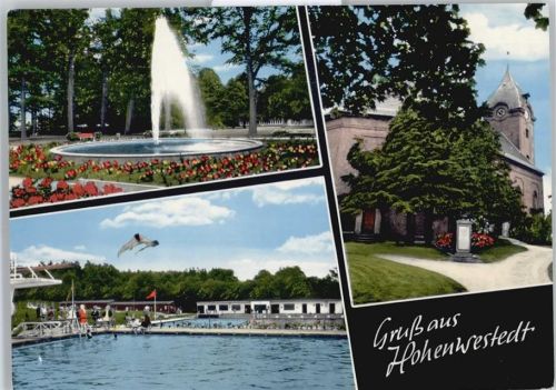 Hohenwestedt Springbrunnen Schwimmbad Sprungturm Baum Denkmal Blumen
