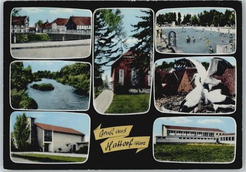 37197 W3420 Hattorf am Harz - Schwimmbad, Kirche, Storch