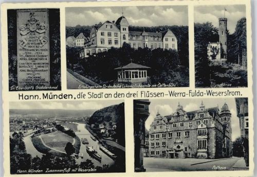 Hann. Münden Tillyschanze, Dr. Eisenbart's Graddenkmal, Rathaus, Erholungsheim