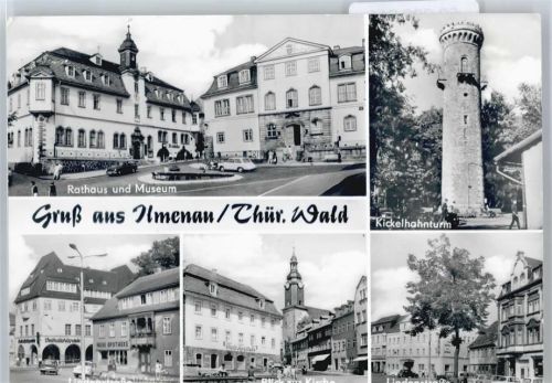 Ilmenau Rathaus und Museum, neue Apotheke, Kirche, Kickelhanturm