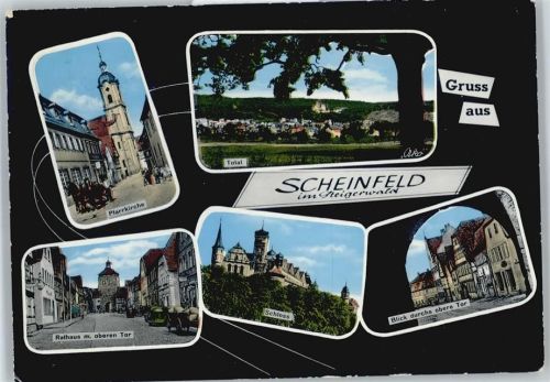 Scheinfeld Pfarrkirche, Rathaus, Pferdekutsche, Tor, Schloss