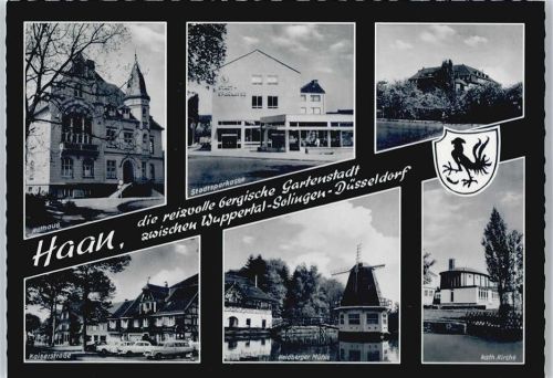 Haan Rathaus, Sparkasse, Kaiserstraße, Kirche, Heidberger Mühle