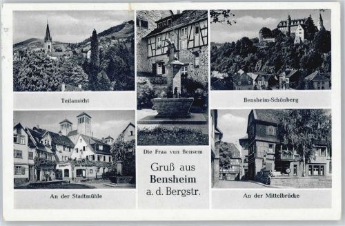 Bensheim Stadtmühle, Mittelbrücke, Schloß, Brunnen AKU2
