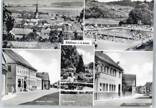 99894 O5801 Schönau v d Walde - Schwimmbad, Gemeinde-Schenke, An der Bleiche, Gasthaus zur Tannburg