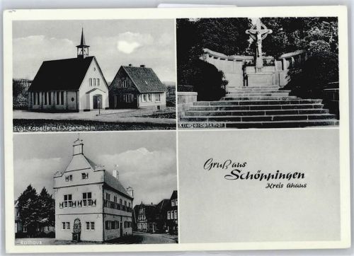 48624 W4437 Schöppingen - Kapelle, Jugendheim, Rathaus, Kriegerdenkmal