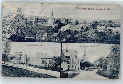 Niederfrohna Gasthof, Kirche, Pfarrhaus