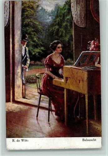 sign R.de Witt - Belauscht beim Klavier spielen 1916 AK