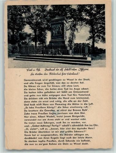 Wesel Denkmal der elf Schillschen Offiziere Gedicht