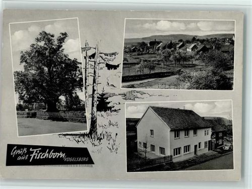 63633 W6471 Fischborn Gebrauchsspuren Gaststätte und Pension Zum grünen Baum
