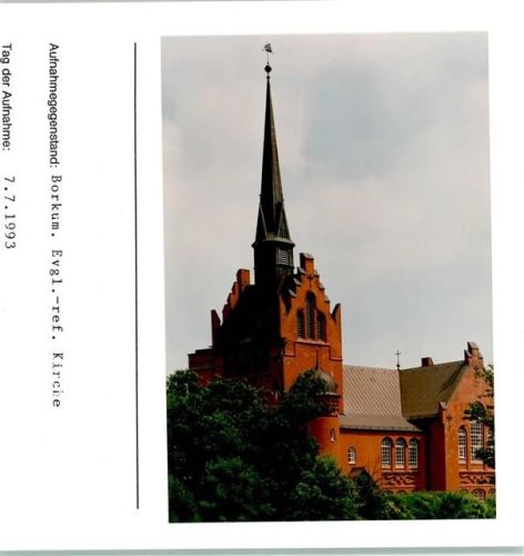 Borkum Evangel.-Refor. Kirche Foto montiert auf Karton