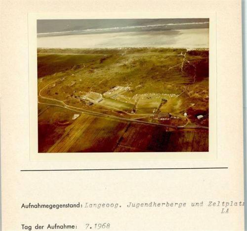 Langeoog Luftaufnahme Jugendherberge und Zeltplatz Foto montiert auf Karton