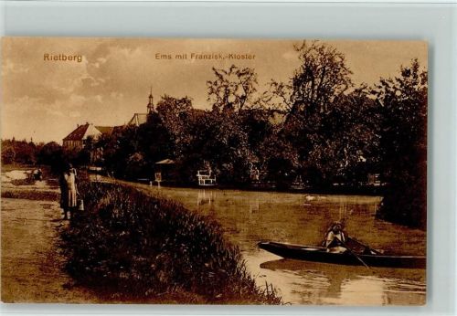 Rietberg Ems mit Franziskaner-Kloster Ruderboot