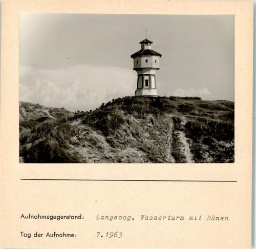 Langeoog Wasserturmmit Dünen Foto montiert auf Karton