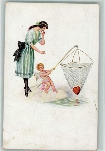 Engel fischt ein Herz aus dem Wasser AK