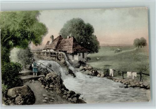 1919 Angler, Wäsche, Wassermühle AK