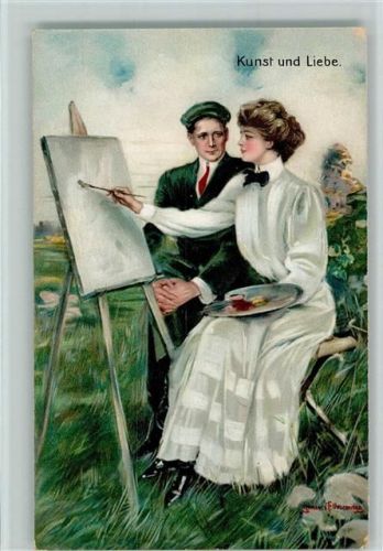 1917 Frau mit Staffelei, sign Underwood AK