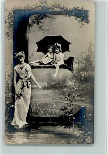 1902 NPG Serie 195 - Buchstabe E , kinder und Frau im Jugendstil AK