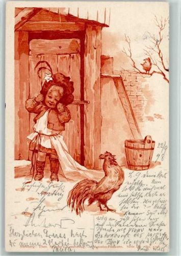 1898 Monotint Postkarte Serie III - Kind mit einem Huhn AK