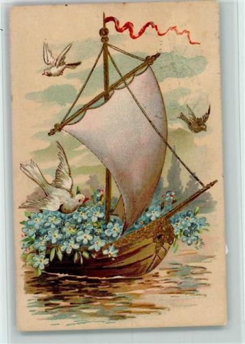 1912 Segelboot mit Blüten gefüllt AK