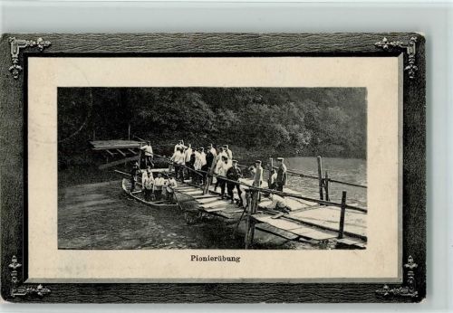 1915 Schmuckrahmen - Pionierübung Brückenbau AK