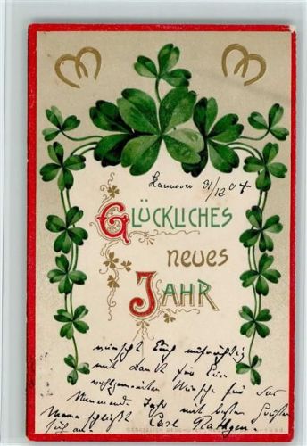 1904 Neujahr - Girlande mit Kleeblättern, Hufeisen AK
