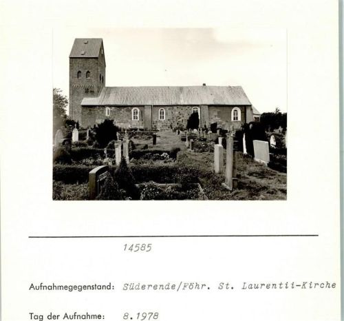 Süderende St. Laurentii-Kirche mit Friedhof Kirchen, Grabsteine, etc. Foto montiert auf Karton