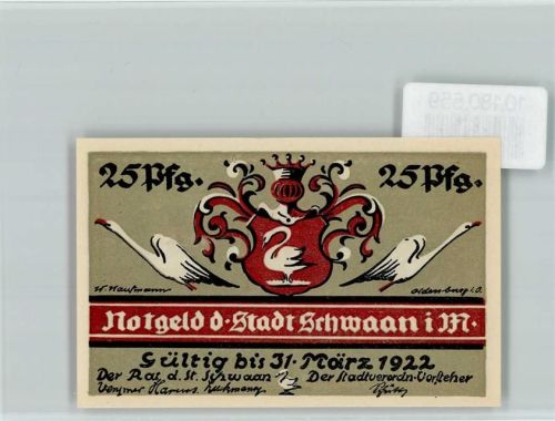 Schwaan Notgeld Schwäne Torf Zeche