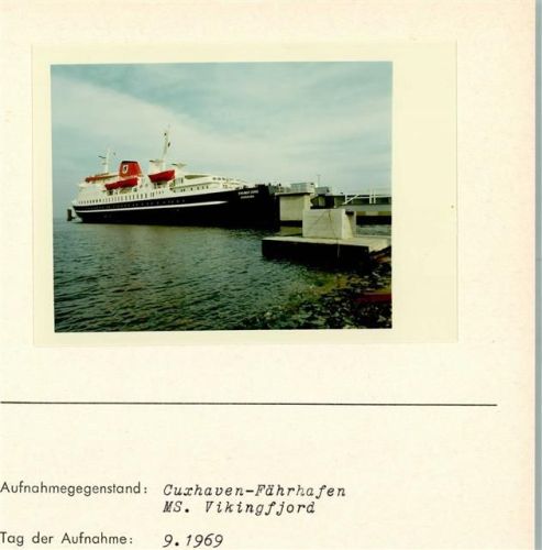 Cuxhaven Fährhafen MS Vikingfjord Foto montiert auf Karton
