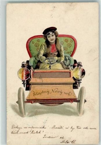 1903 Jugendstil Frau im Automobil