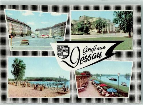 Dessau Straße der Deutsch-Sowjetischen Freundschaft Landestheater Strandbad Adria HO-Gaststätte Kronhaus an der Elbe