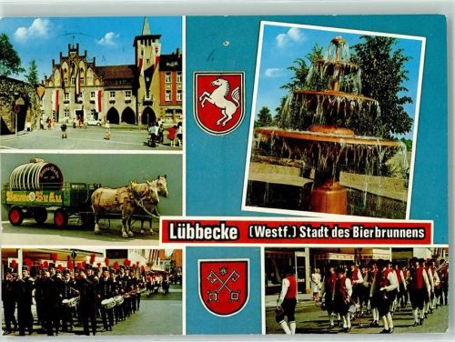 Lübbecke Bierbrunnen Fahnen Brauerei-Kutsche Umzug