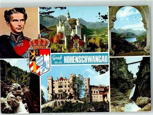 Hohenschwangau Schloss König Ludwig II. Schloss Neuschwanstein Marienbrücke Rückseite mit Abschürfungen bzw Kleberesten