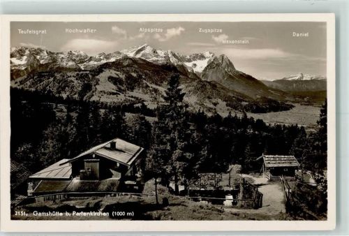 Partenkirchen Gamshütte Hüttenstempel Rückseite mit Abschürfungen bzw Kleberesten