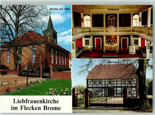 38465 W3127 Brome , Niedersachs - Liebfrauenkirche Altar Pfarrhaus Rückseite mit Abschürfungen bzw Kleberesten